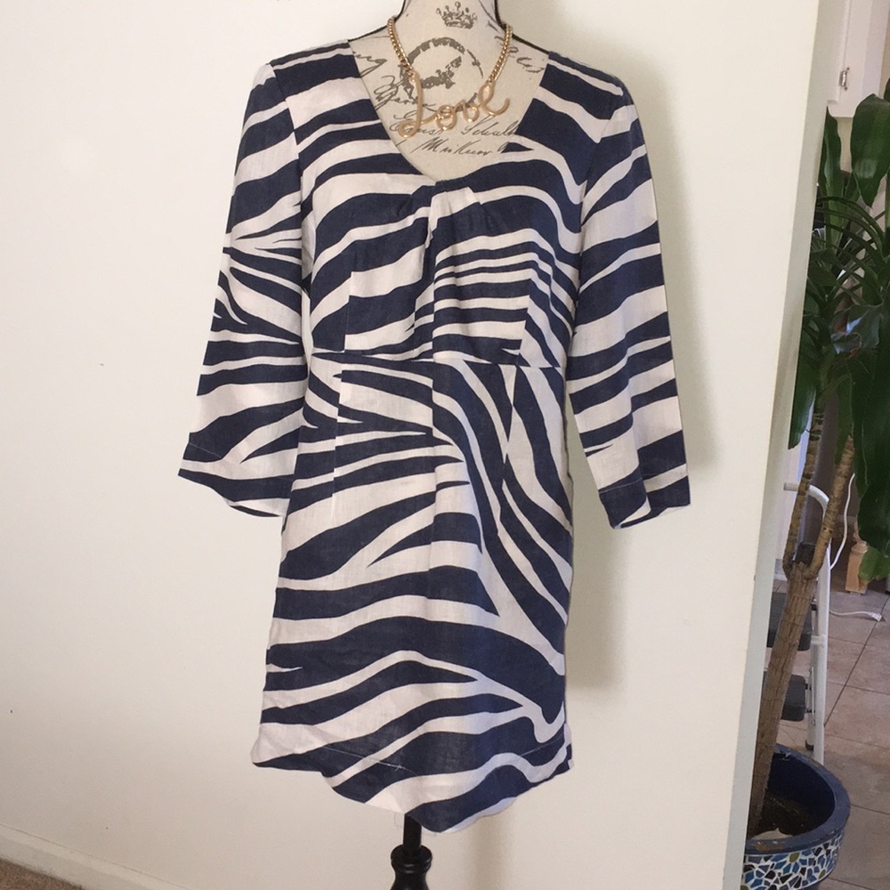 BODEN NAVY ZEBRA PRINT LINEN DRESS